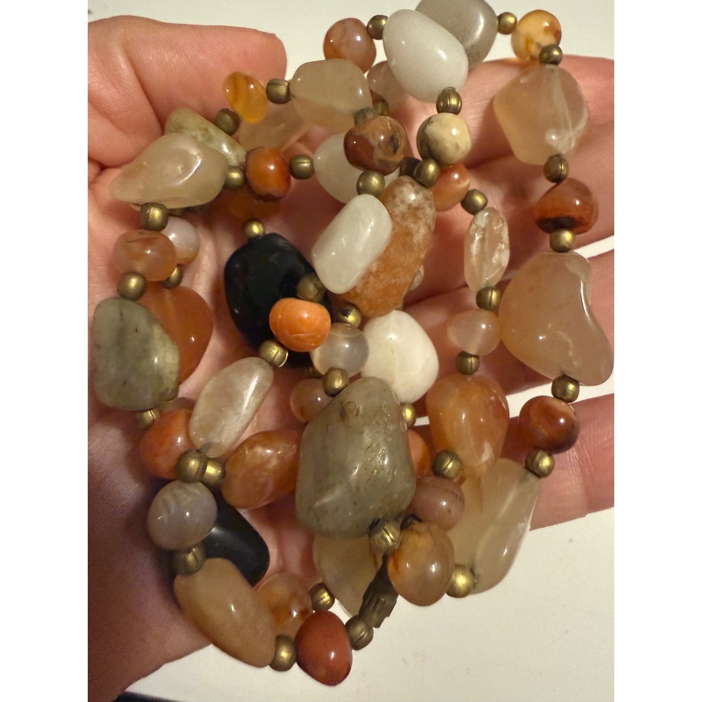 Natural Tumbled Stone Nugget Necklace Carnelian Agate Quartz Earthy Boho 30 Inch